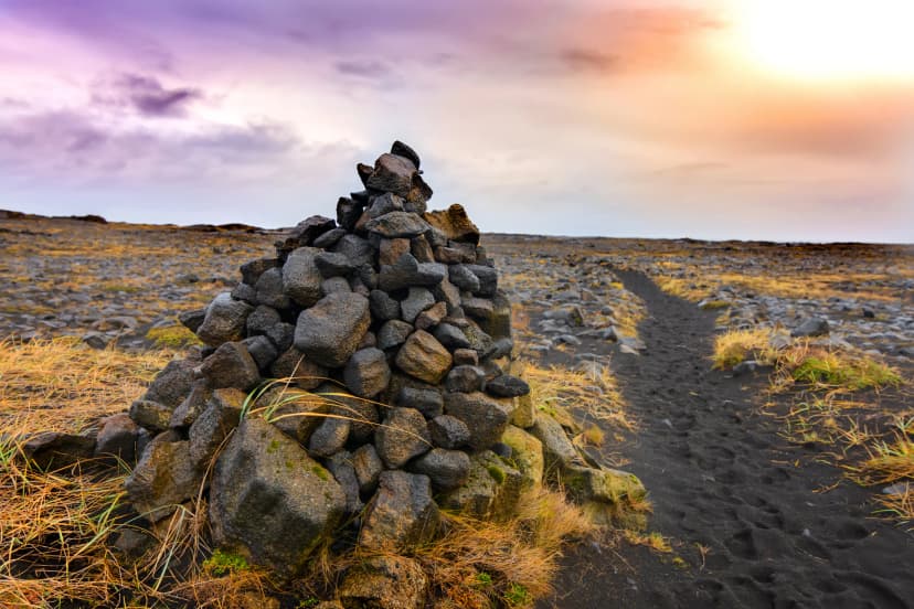 Cairns piles of volcanic stones