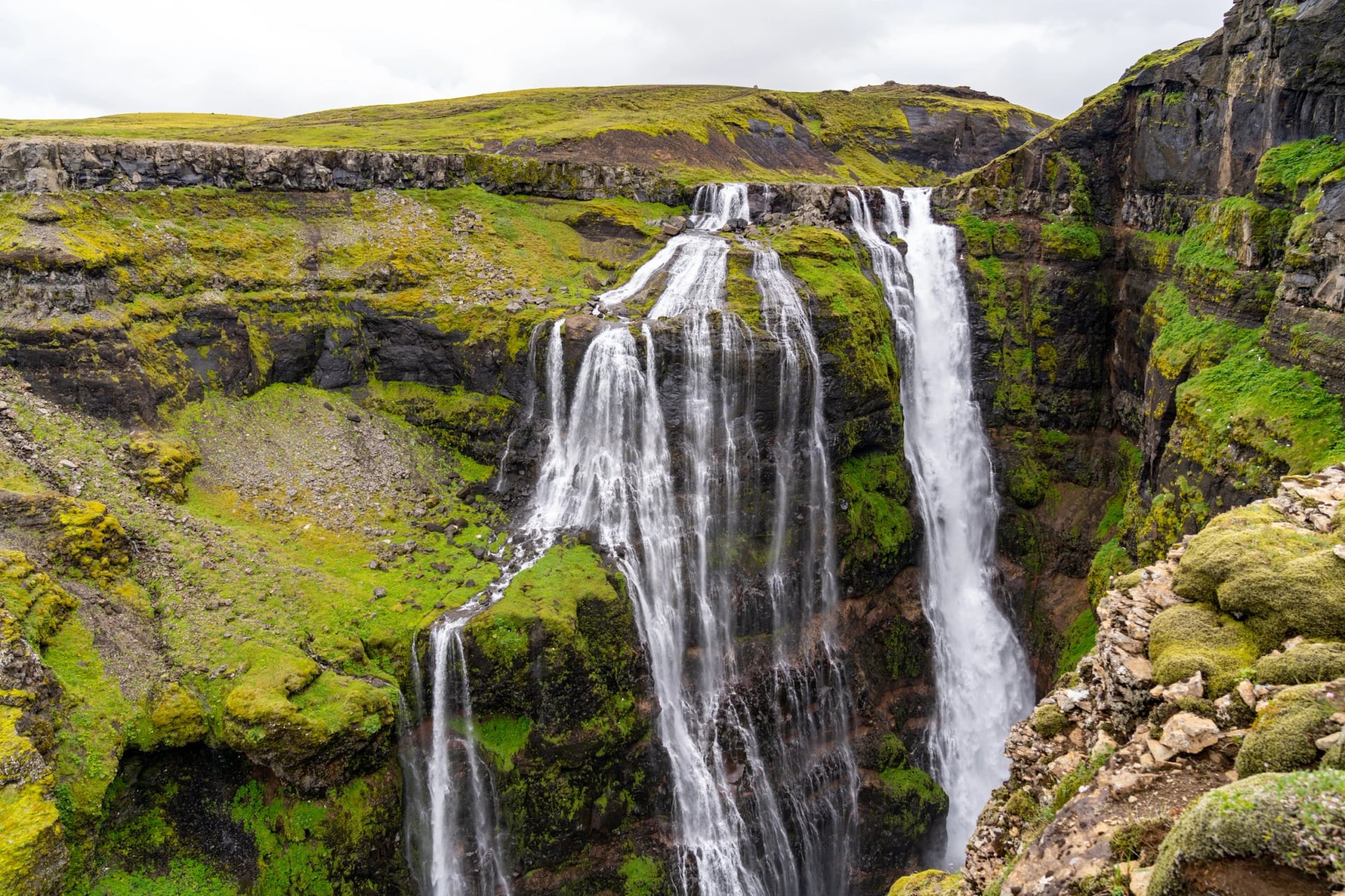 Glymur waterfall in Iceland, as it cascades down into the canyon