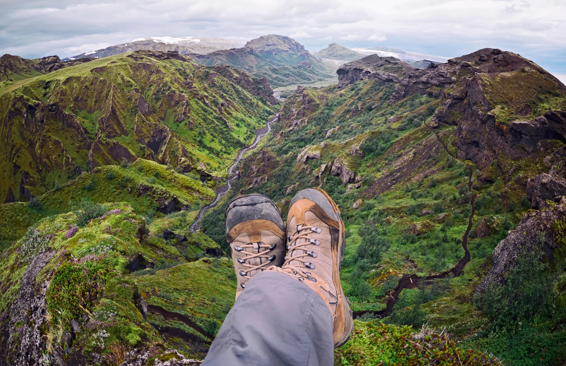 Relaxing time during an outdoor trekking in mountains, Iceland